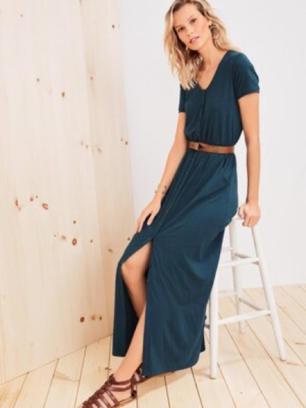 Garnet Hill Button-Detail Knit Maxi Dress S